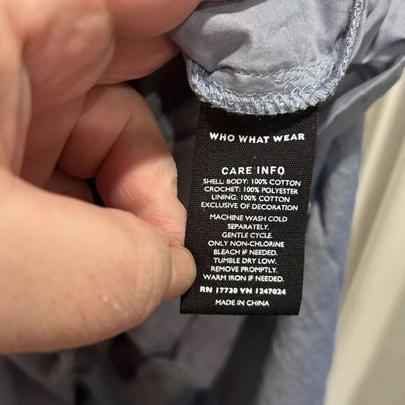 Who What Wear Blue Belted Dress Embroidered and Crochet Sleeves Boho Large‎ - Picture 10 of 11